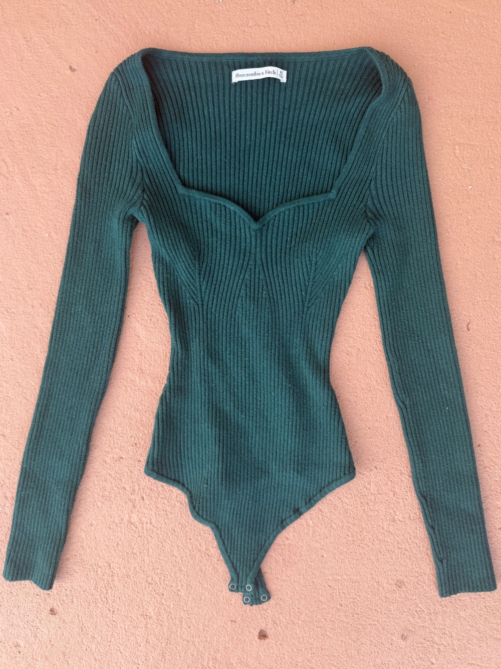 Abercrombie & Fitch Forest Green Ribbed Long-Sleeve Bodysuit